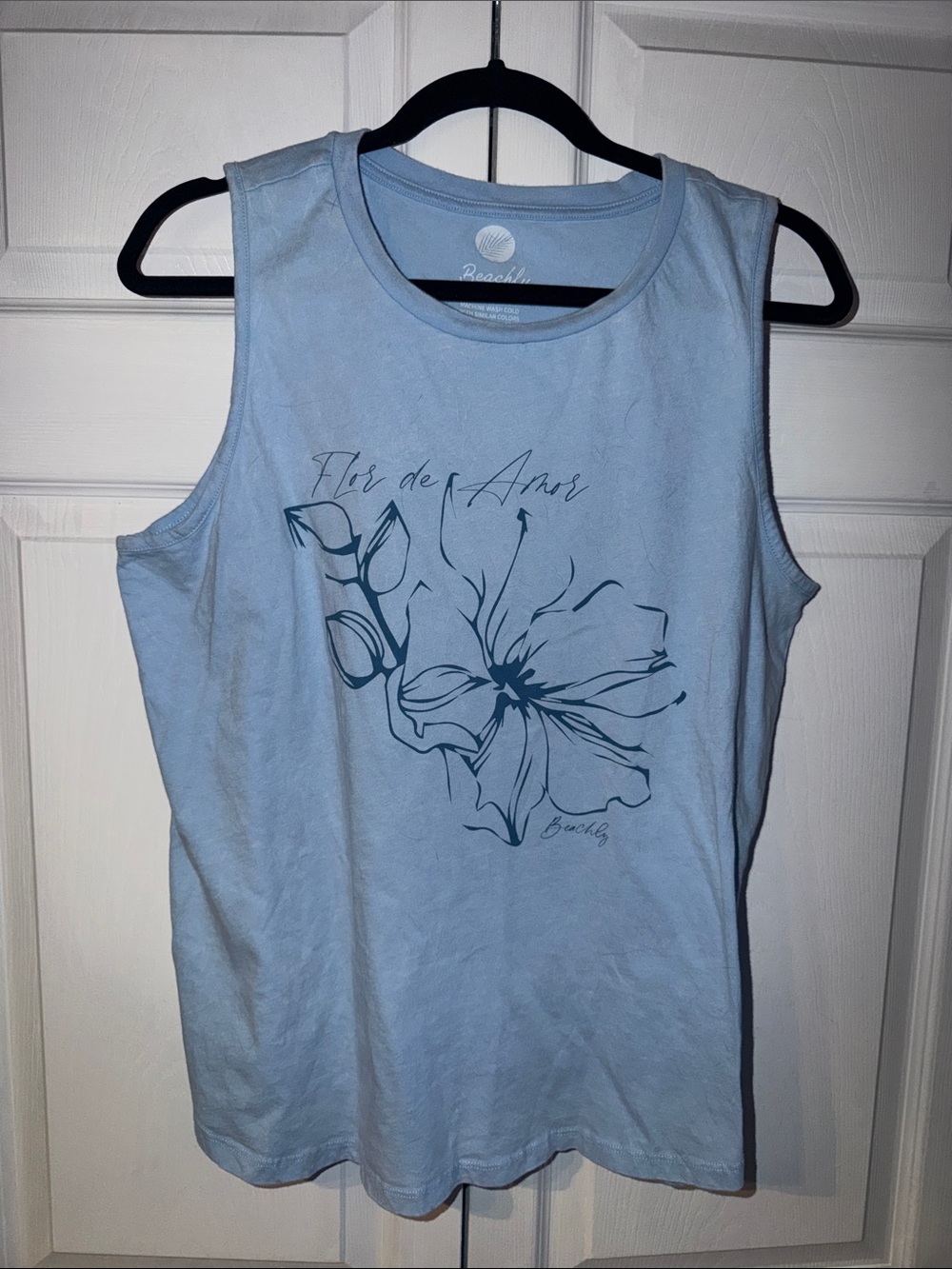 Light Blue Floral Graphic Muscle Tank Top by